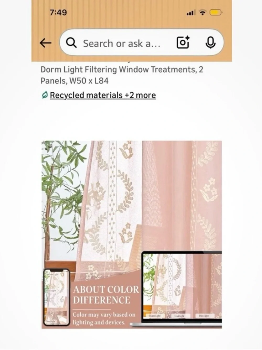 Light-Filtering Sheer Window Panel Pair in Blush Pink Boho